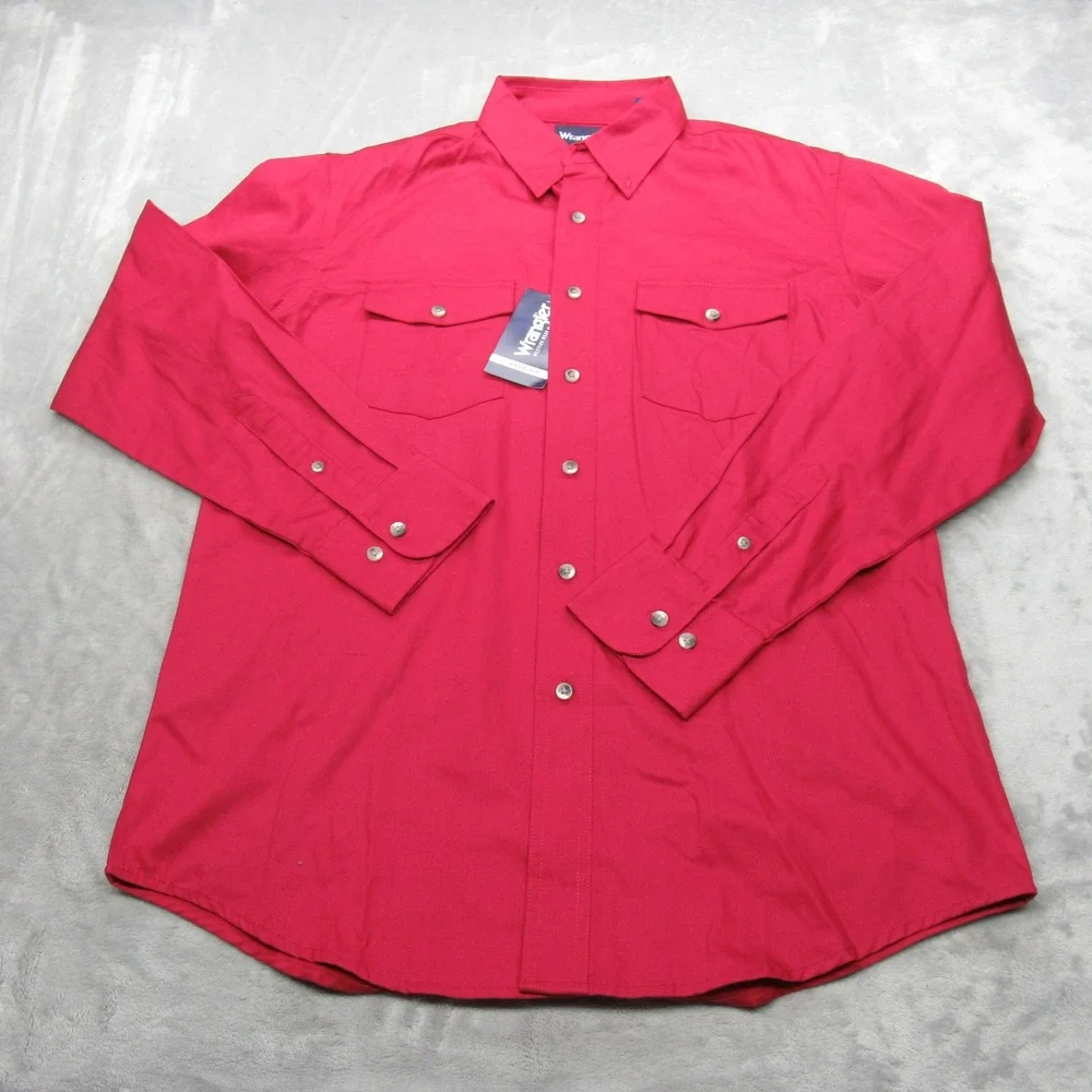 Wrangler Shirt Mens Medium Red Classic‎ Western Long Sleeve Button Down Y2K NEW